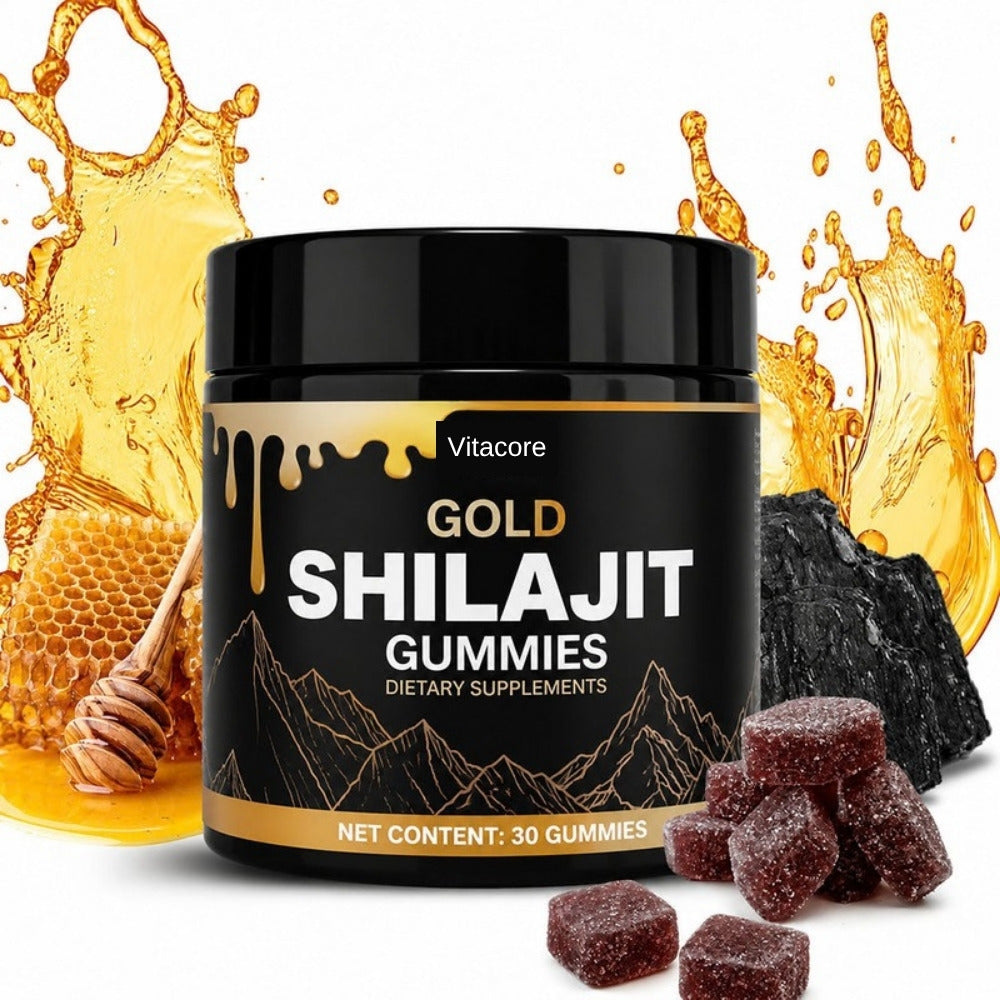 Vitacore Gold Shilajit Gummies jar with Manuka honey